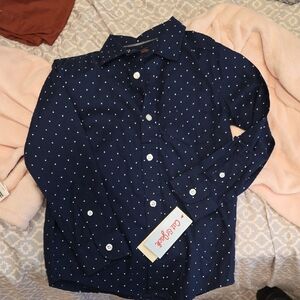 Cat & Jack Navy Button-Down Shirt with White Dots